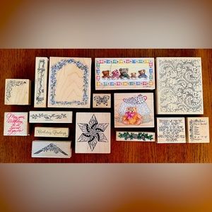 90’s 15 wood base rubber stamps/ Scrapbooking.
